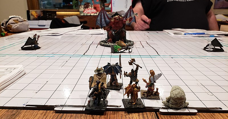 Miniatures on a grid board utilized for a Dungeons and Dragons game in La Mesa, California
